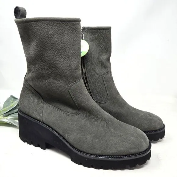 PAUL GREEN Newbury Suede Gray Leather Wedge Chunky Heeled Boots Size 7 UK NWT