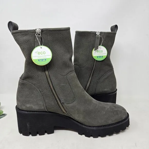 PAUL GREEN Newbury Suede Gray Leather Wedge Chunky Heeled Boots Size 7 UK NWT