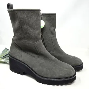 PAUL GREEN Newbury Suede Gray Leather Wedge Chunky Heeled Boots Size 7 UK NWT
