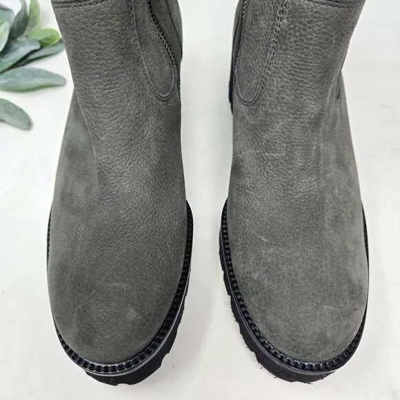 PAUL GREEN Newbury Suede Gray Leather Wedge Chunky Heeled Boots Size 7 UK NWT