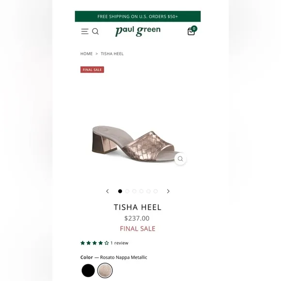 Paul Green Tisha Heel in Rosato Nappa Metallic, Size UK 5.5 US 8 EXCELLENT!
