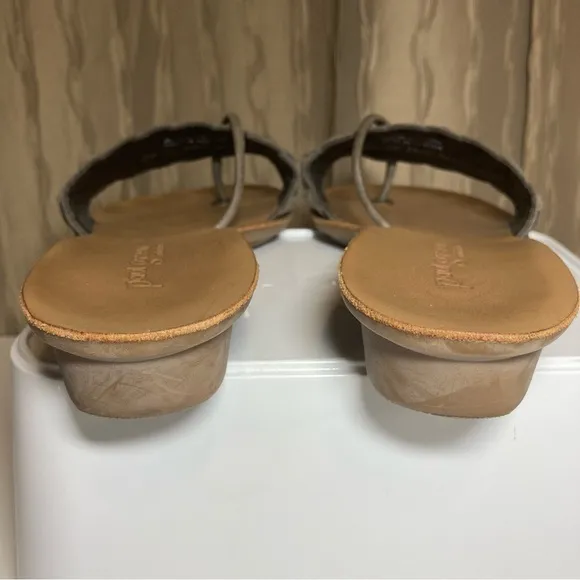 Paul Green Women’s Size 5.5 Beige Grey Woven Leather Thong Wedge Sandals Austria