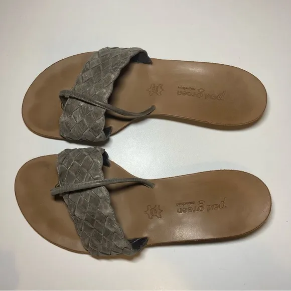 Paul Green Women’s Size 5.5 Beige Grey Woven Leather Thong Wedge Sandals Austria