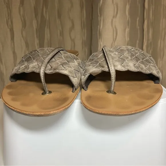 Paul Green Women’s Size 5.5 Beige Grey Woven Leather Thong Wedge Sandals Austria