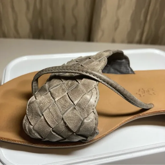 Paul Green Women’s Size 5.5 Beige Grey Woven Leather Thong Wedge Sandals Austria