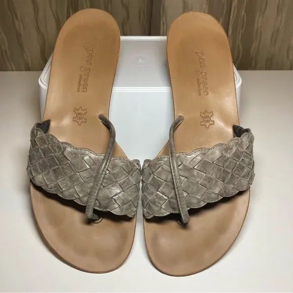 Paul Green Women’s Size 5.5 Beige Grey Woven Leather Thong Wedge Sandals Austria