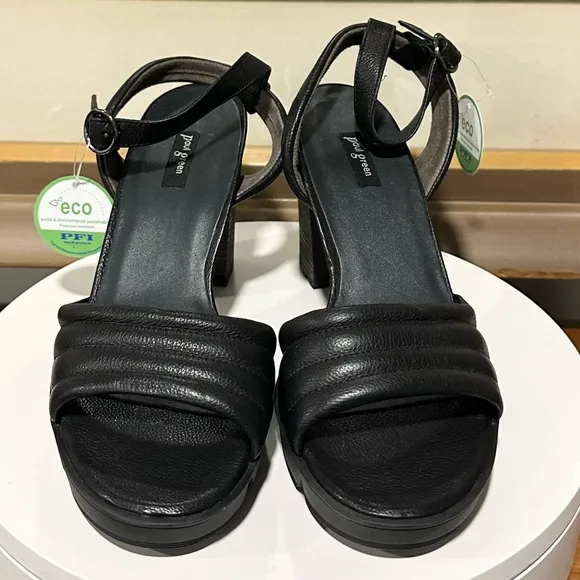 🌹PAUL GREEN🌹Leslie Platform Sandal In Black Leather Size: 7
