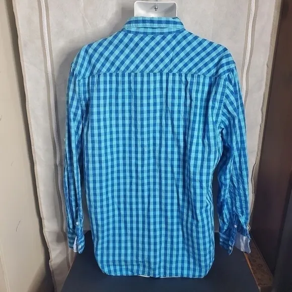 PD&amp;C Classic Plaid Button Down Shirt Men’s XL Blue