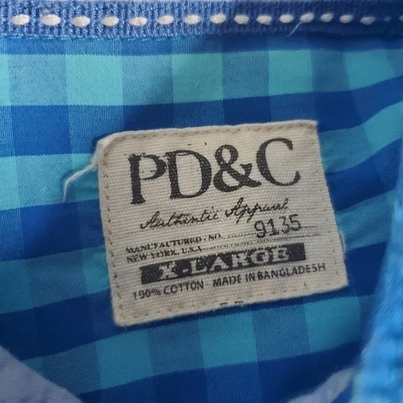 PD&amp;C Classic Plaid Button Down Shirt Men’s XL Blue