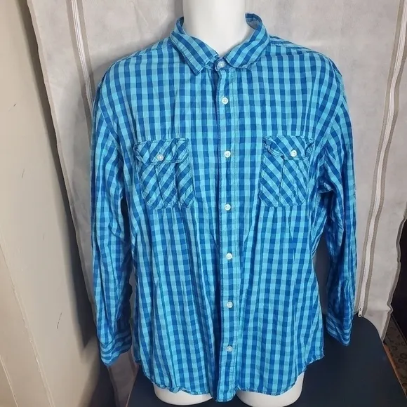 PD&amp;C Classic Plaid Button Down Shirt Men’s XL Blue