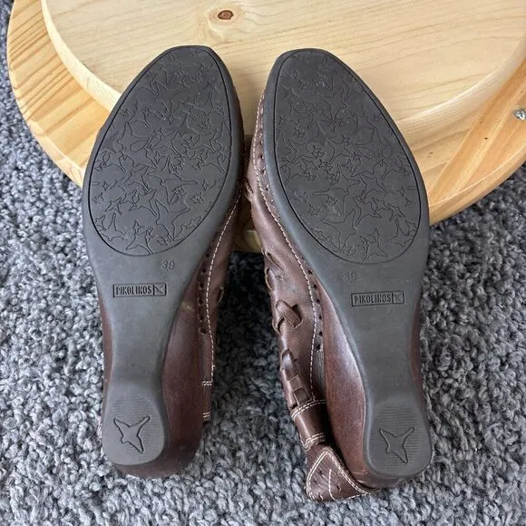 Pikolinos Romana Slingback Leather Sandals Womens 9 / 39 Brown Woven Casual Shoe