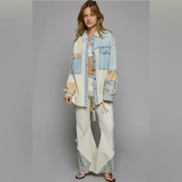 POL “Bandana Belle Jacket” Patchwork Gauze Button Down | Denim