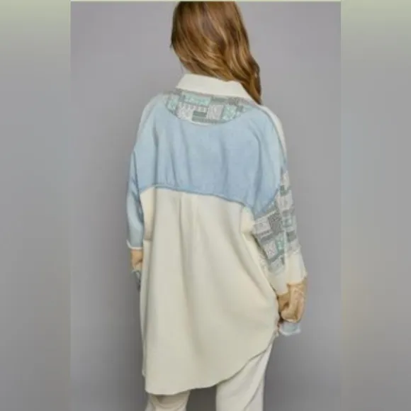 POL “Bandana Belle Jacket” Patchwork Gauze Button Down | Denim