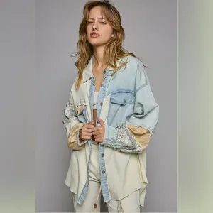 POL “Bandana Belle Jacket” Patchwork Gauze Button Down | Denim