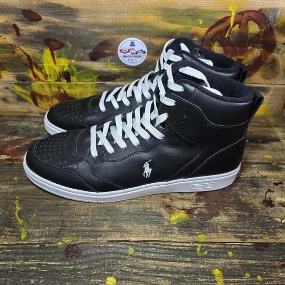 Polo Ralph Lauren Black CRT High Leather Cow Shoes‎ Mens Size 13 New