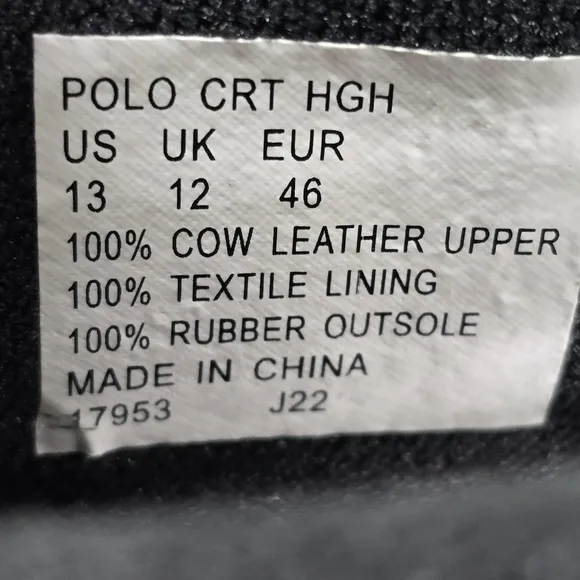 Polo Ralph Lauren Black CRT High Leather Cow Shoes‎ Mens Size 13 New