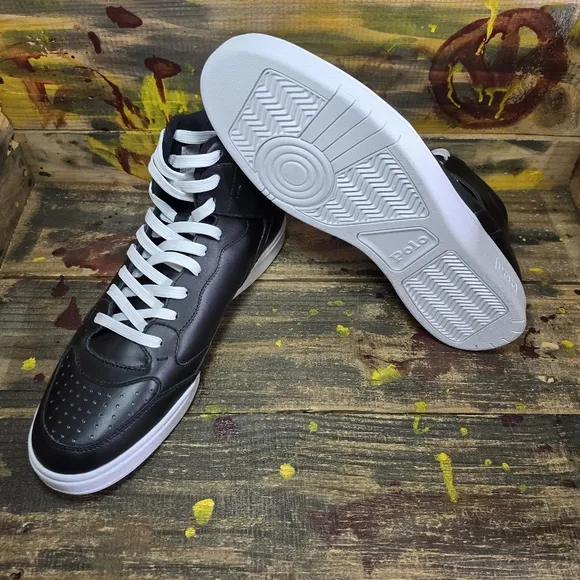 Polo Ralph Lauren Black CRT High Leather Cow Shoes‎ Mens Size 13 New