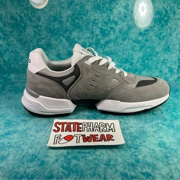 Polo Ralph Lauren Jogger Men’s Gray White Low Top Suede Shoes Sneakers Size 14