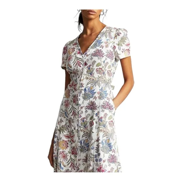 Polo Ralph Lauren Nea Paneled Floral Linen Midi Dress - Multicolor