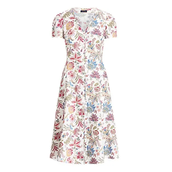 Polo Ralph Lauren Nea Paneled Floral Linen Midi Dress - Multicolor
