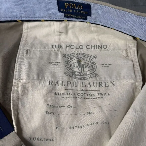 Polo Ralph Lauren Mens 48B Shorts Beige Chino Stretch Cotton Twill Casual Preppy