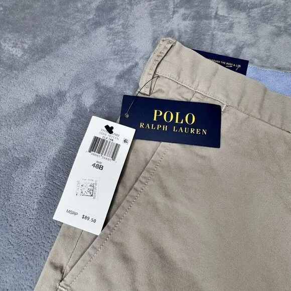 Polo Ralph Lauren Mens 48B Shorts Beige Chino Stretch Cotton Twill Casual Preppy