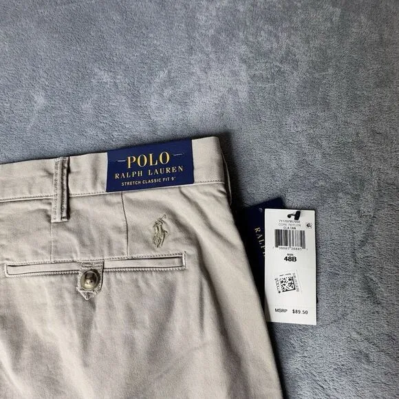 Polo Ralph Lauren Mens 48B Shorts Beige Chino Stretch Cotton Twill Casual Preppy