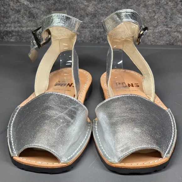 PONS‎ Avarcas Classic Womens 10 Sandals Strap Metallic Silver