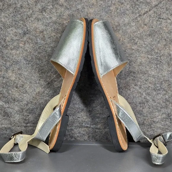 PONS‎ Avarcas Classic Womens 10 Sandals Strap Metallic Silver