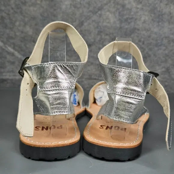PONS‎ Avarcas Classic Womens 10 Sandals Strap Metallic Silver