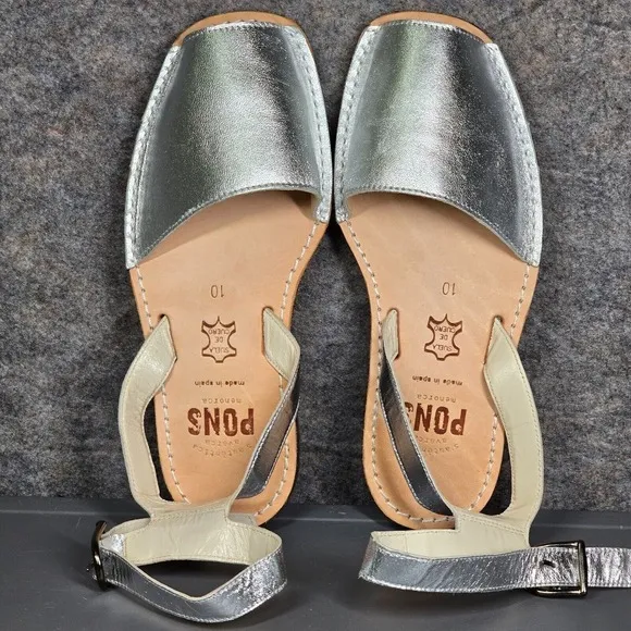 PONS‎ Avarcas Classic Womens 10 Sandals Strap Metallic Silver