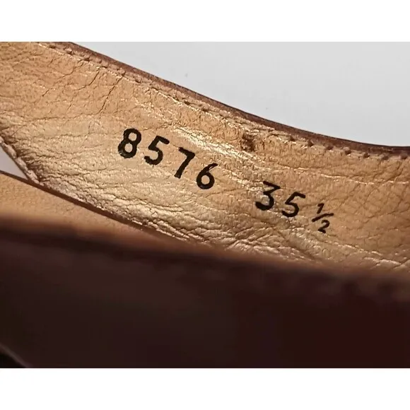 PRADA Brown Leather Platform Slingback  Peep Toe Stacked Wood Heel 35.5 US 5.5
