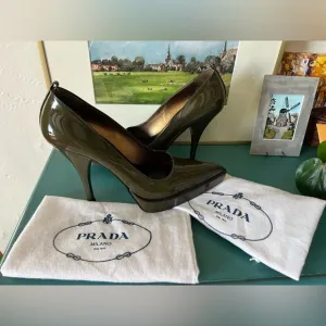 PRADA dark Olive green stilettos - 8 True to Size