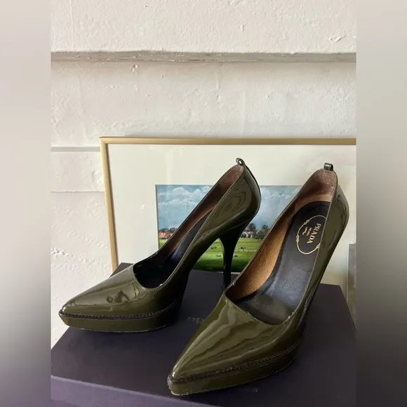 PRADA dark Olive green stilettos - 8 True to Size