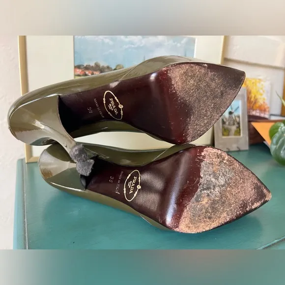 PRADA dark Olive green stilettos - 8 True to Size