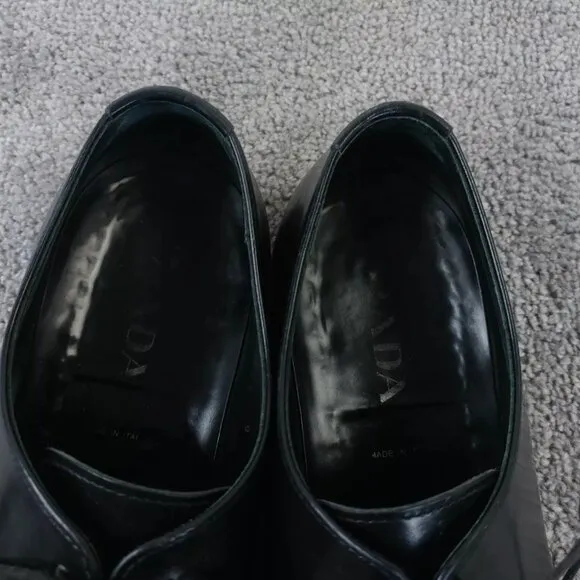 Prada Derby Shoes Mens Size 9 Loafer Black Leather Vintage Made In Italy