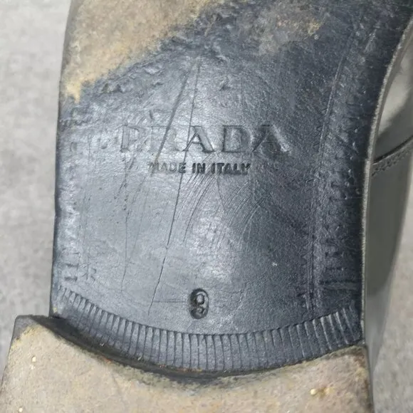 Prada Derby Shoes Mens Size 9 Loafer Black Leather Vintage Made In Italy