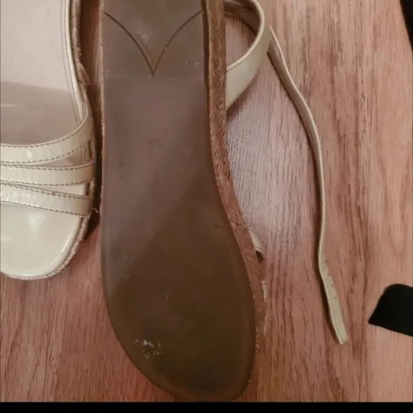 Prada Off White Ankle Strap Low Wedge Sandals
