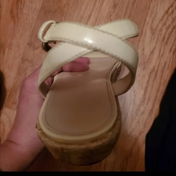 Prada Off White Ankle Strap Low Wedge Sandals