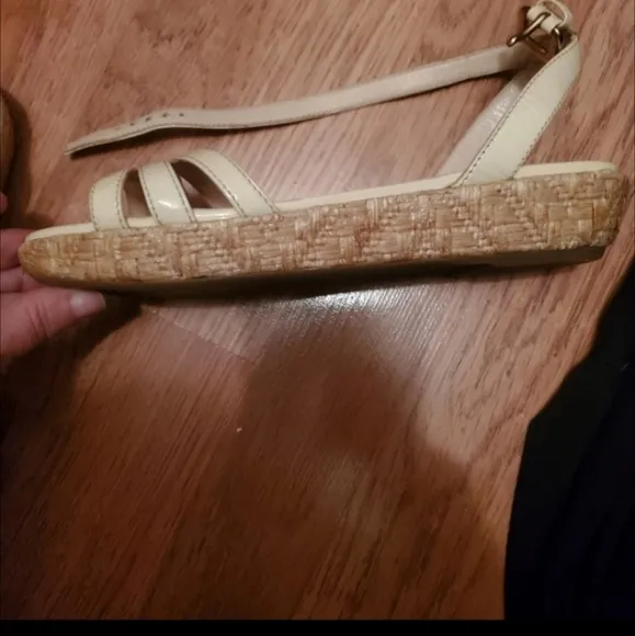 Prada Off White Ankle Strap Low Wedge Sandals