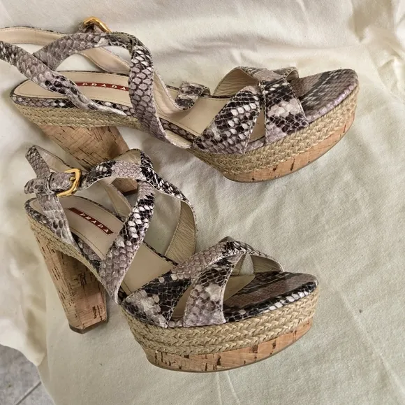Prada Sport Snakeskin Platform SandalsPrada Wedges like new.
