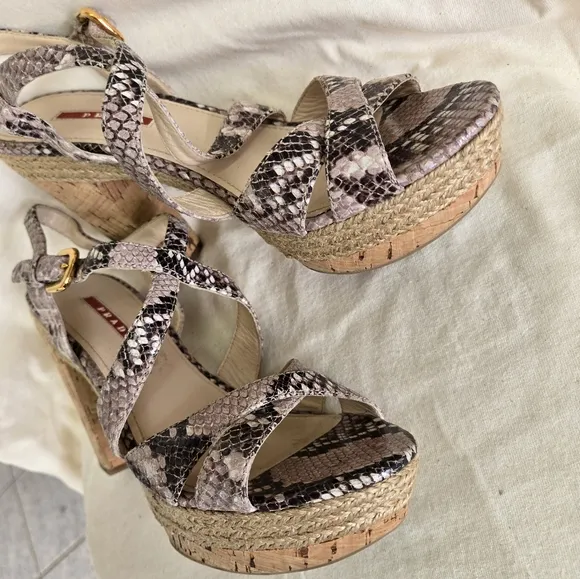 Prada Sport Snakeskin Platform SandalsPrada Wedges like new.