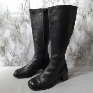 Prialpas Gomma Women's Black‎ Leather Heel Boots Size 38 Made In Italy