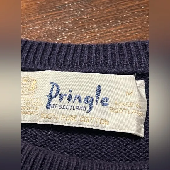 Pringle Of Scotland VTG Sweater Mens M Grandpa Tennis 80s Navy 100% Cotton Court