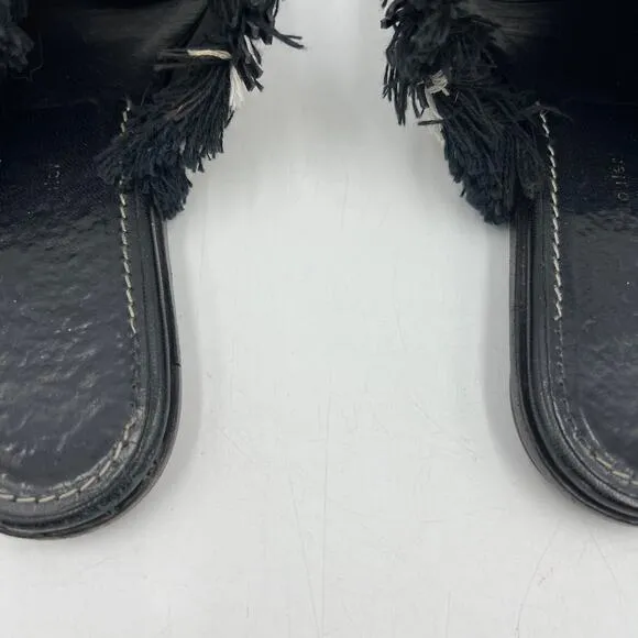 Proenza Schouler Woven Leather Slide Sandals Black Yellow Stripe