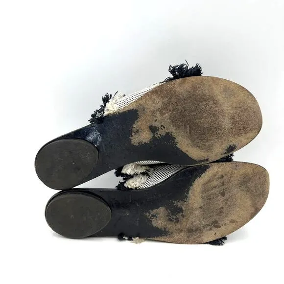 Proenza Schouler Woven Leather Slide Sandals Black Yellow Stripe