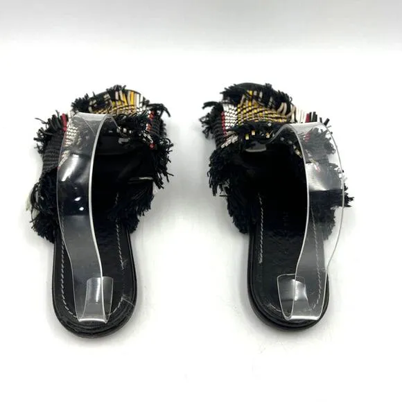 Proenza Schouler Woven Leather Slide Sandals Black Yellow Stripe