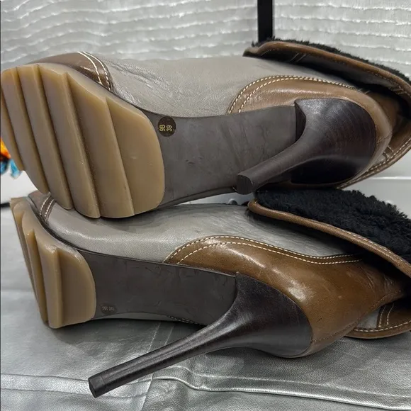 (Q6) BCBGMAXAZRIA VINTAGE,Y2K Stylish Brown and Gray Women's Heeled Boots,size 9