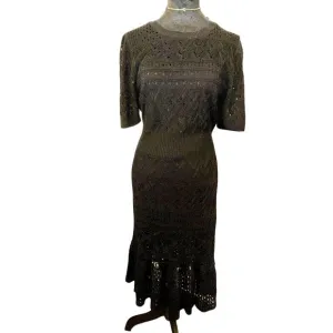 Rachel Zoe Black Crochet Knit Sweater Dress Size XL Boho Whimsigoth Cottagecore