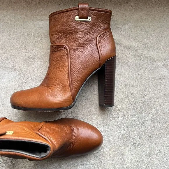 Rachel Zoe Charlie Cognac Brown Pebbled Leather High Heel Ankle Boot Women’s 9 M